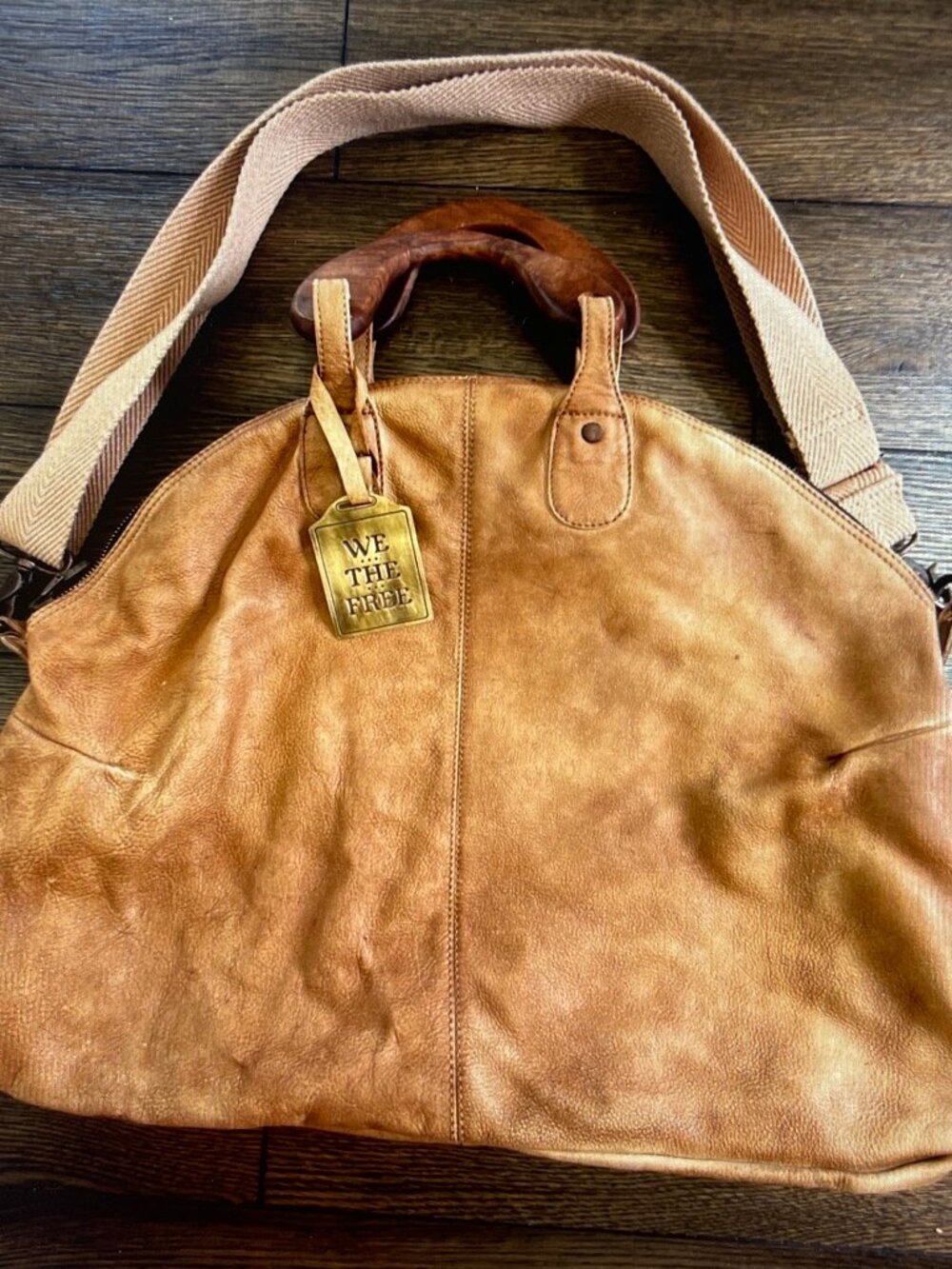FREE PEOPLE We the Free Caramel Leather Satchel: Wood Handles & Removable Strap - Picture 2 of 11